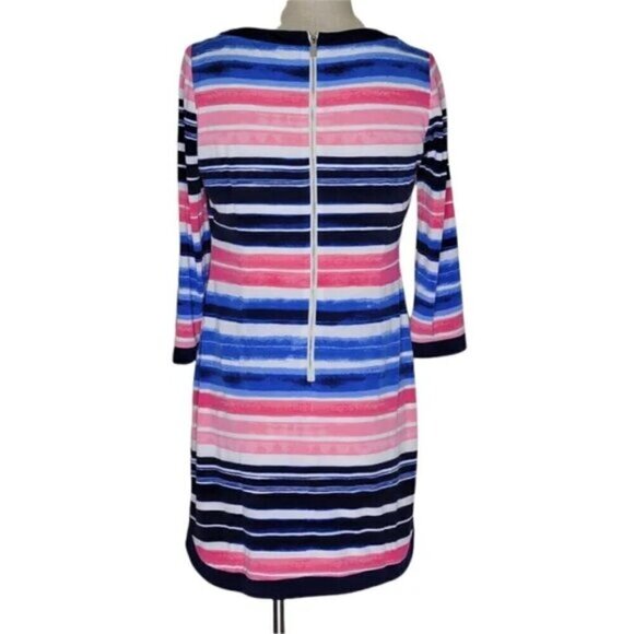 Vince Camuto Dress Size 8 Striped 3/4 Sleeve Lined Back Zip Stretch - Picture 4 of 12